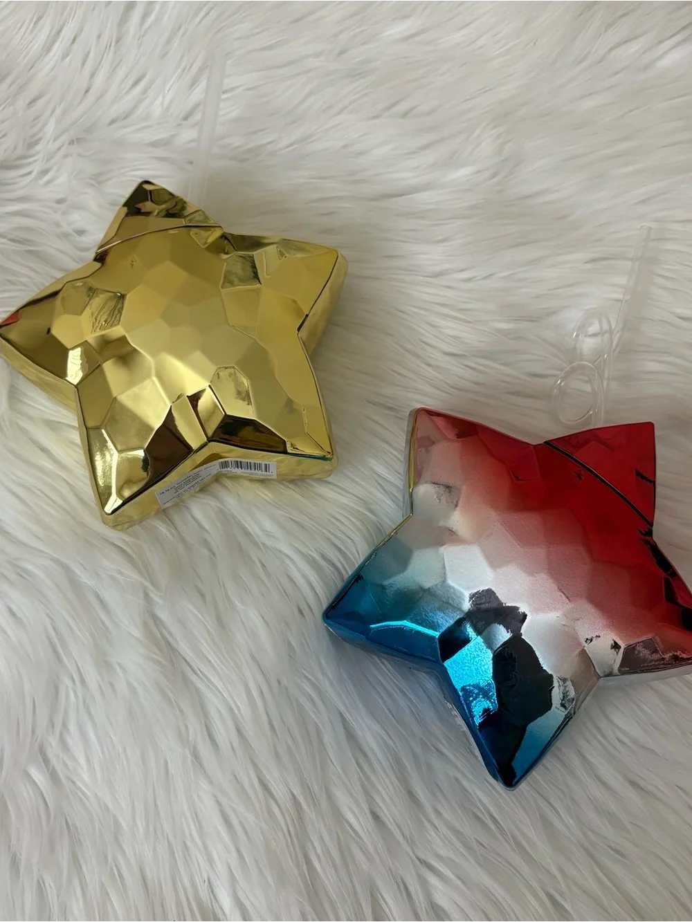 Set of 2 Metallic Patriotic Star Shaped Tumbler Cups & Straws